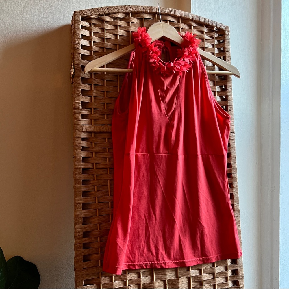 Embellished Vermillion Red Orange Halter Neck Top